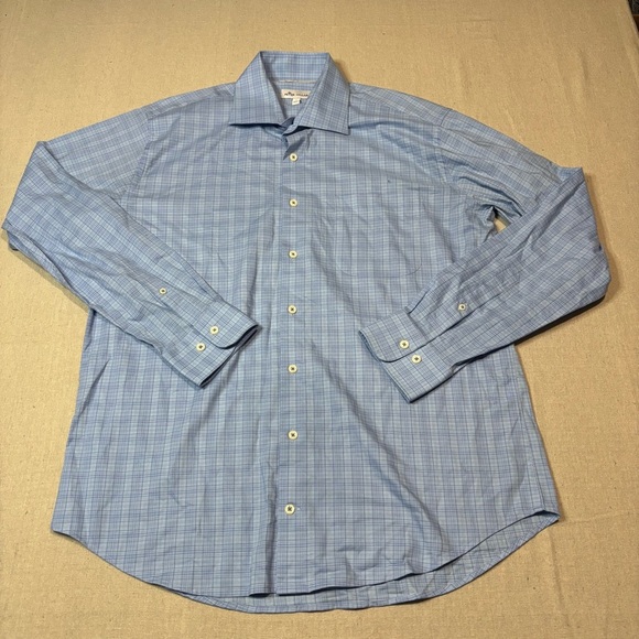 Peter Millar Grier Button Down Mens Large Blue Plaid Check Performance Work Wear - Picture 2 of 5